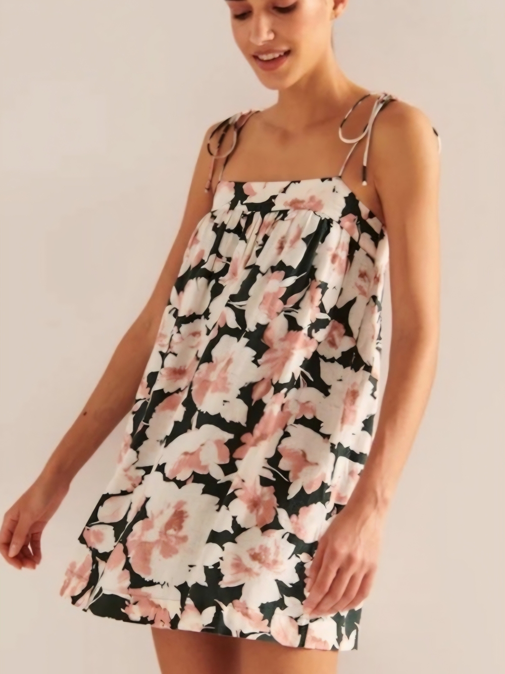 Abercrombie & Fitch White Floral Tie-Shoulder Sundress with Pink Blooms
